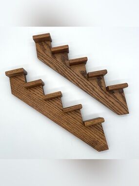 Wooden Staircase Wall Mini Shelves Set Of 2 Trinket Cottage Core Farmhouse